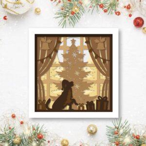 475. Puppy by the Christmas Tree Shadow Box