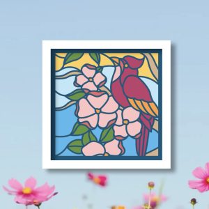 612. Stained Glass Perched Bird Shadow Box