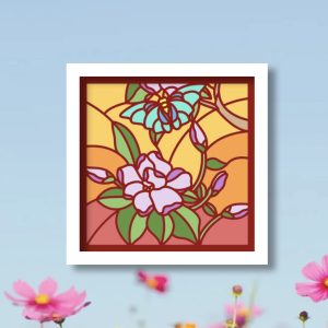 610. Stained Glass Flower with Butterfly Shadow Box