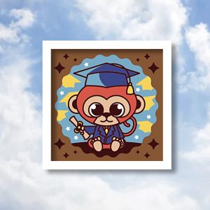 737. Graduation Monkey Shadow Box