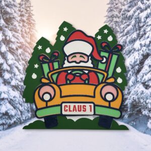857. Claus in a Car Layered Paper Craft