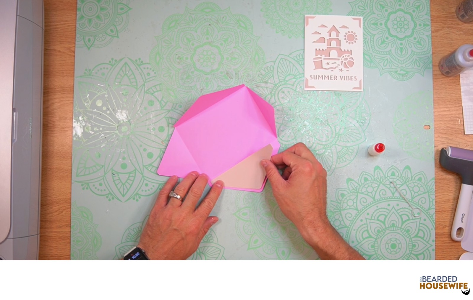add glue along the bottom of the side flaps