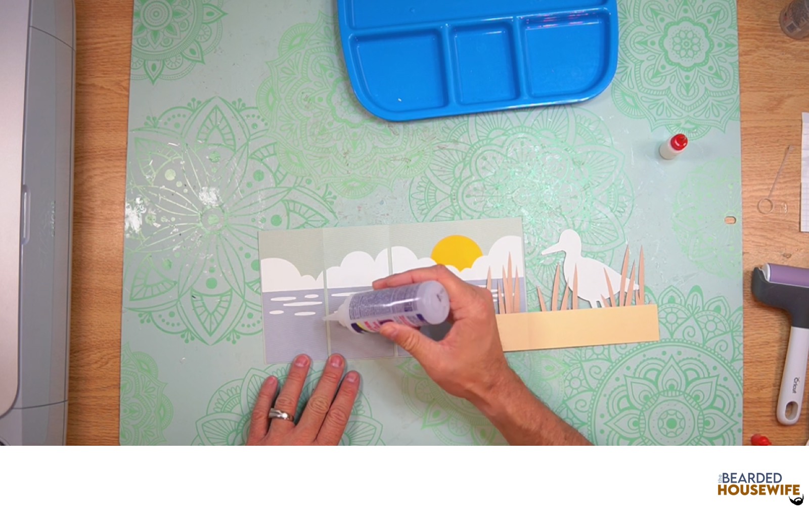 add glue to the left side of the card base