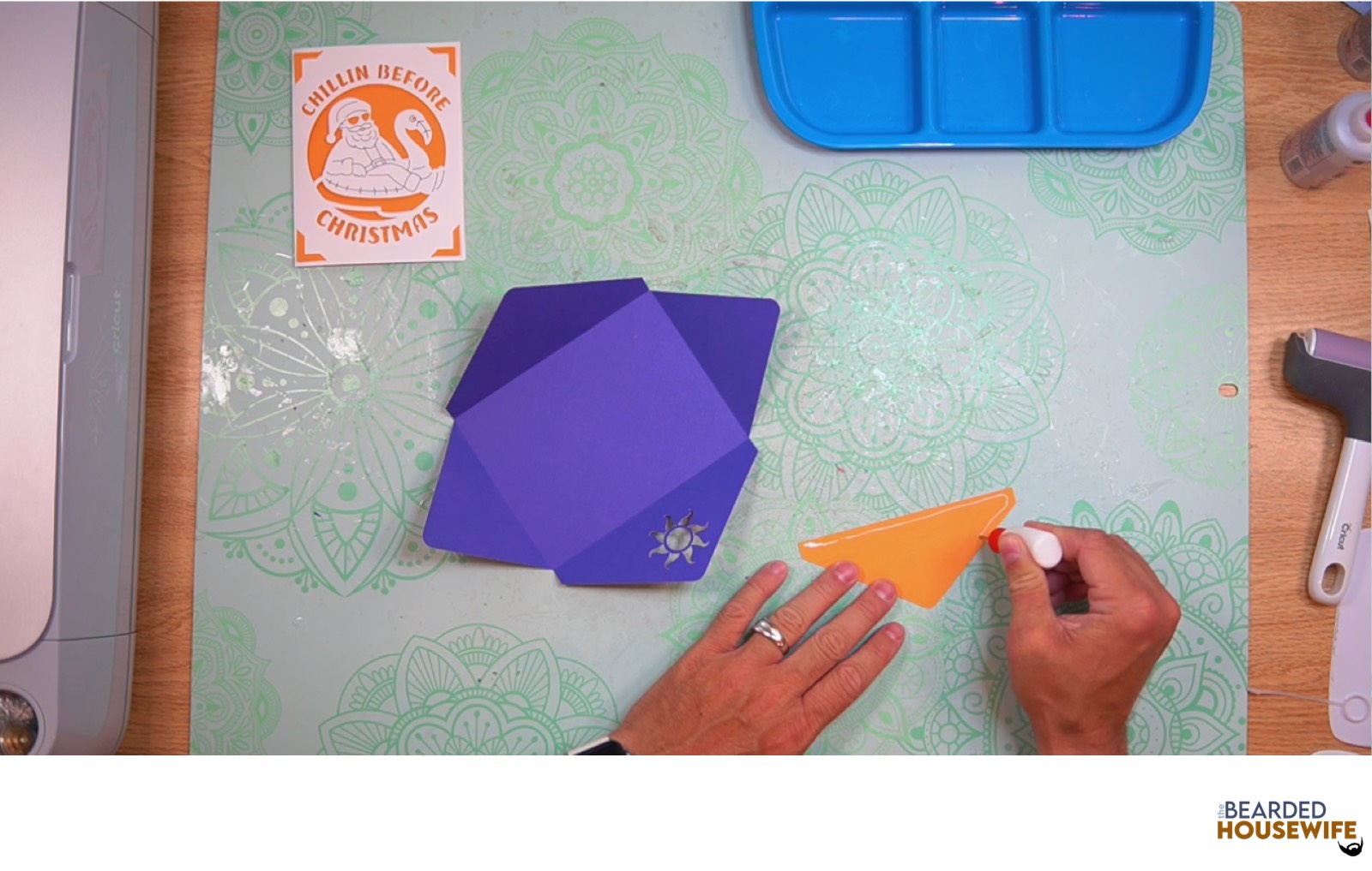 add glue along the outer edge of the inlay panel