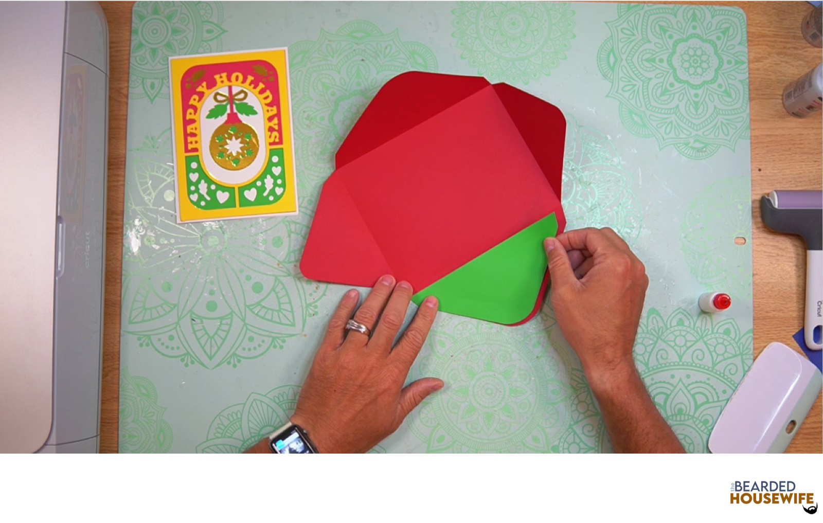 add the inlay over the cutout on the envelope flap