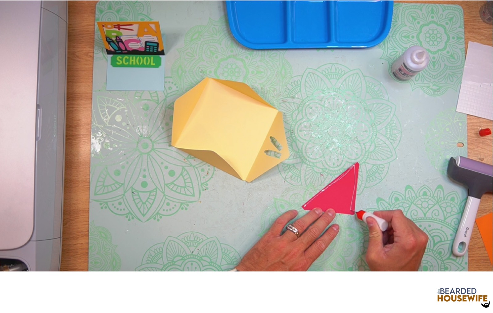 add glue along the outer edge of the inlay panel