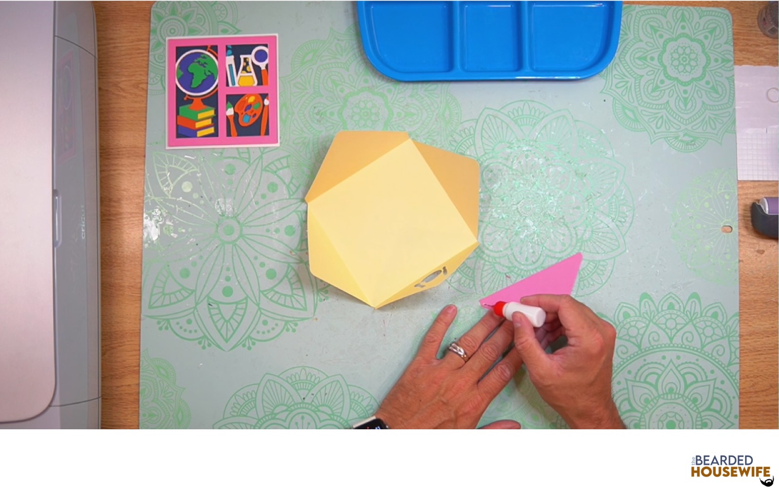 add glue along the outer edge of the inlay panel