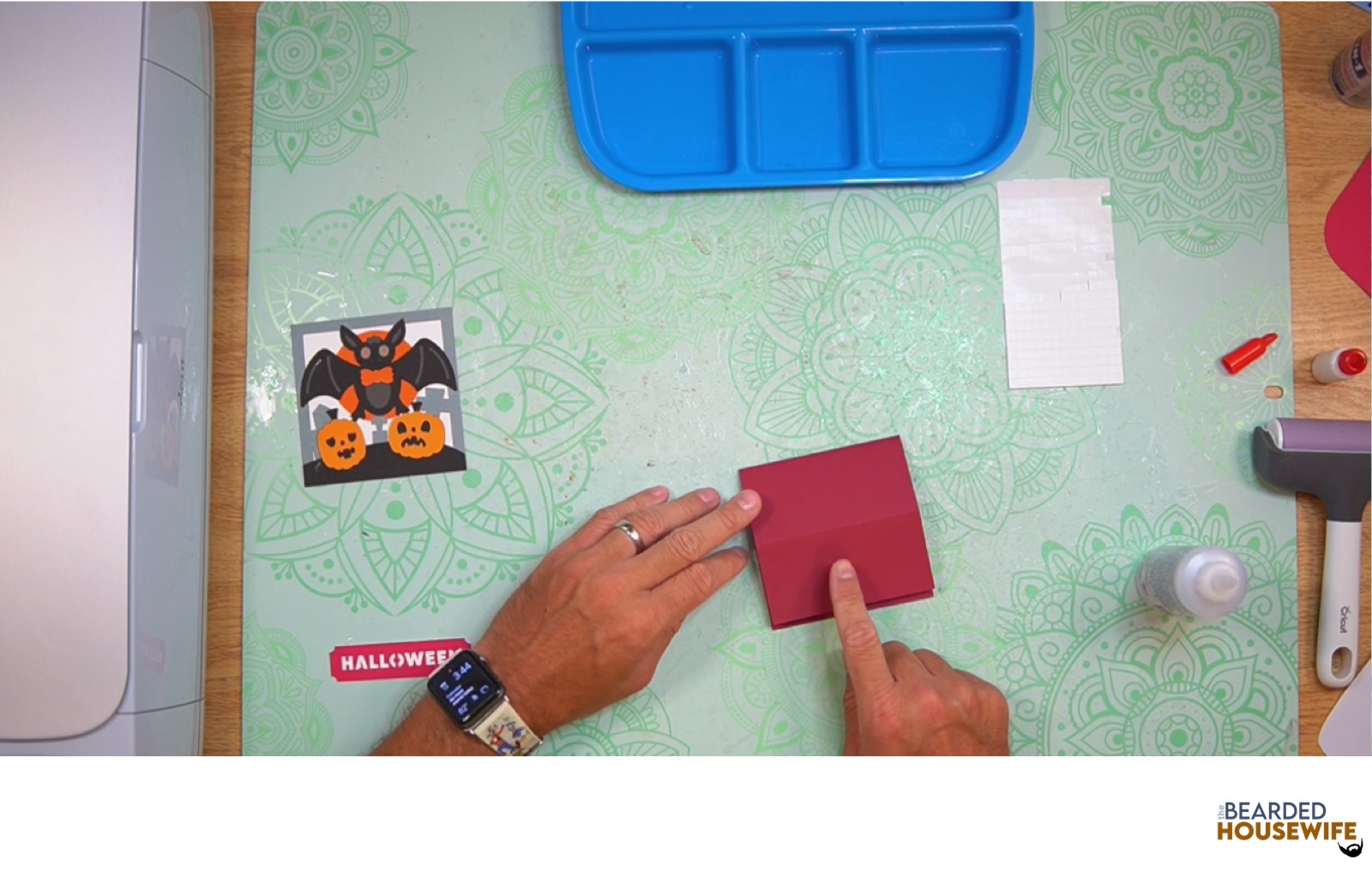 add glue below the score line on the card base