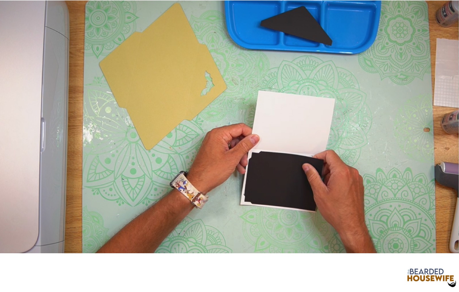 feed the insert into the slits on the card base