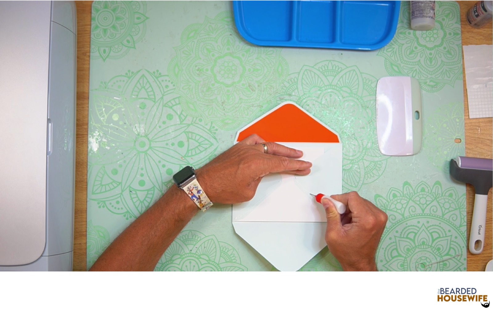 add glue along the bottom of the side flaps