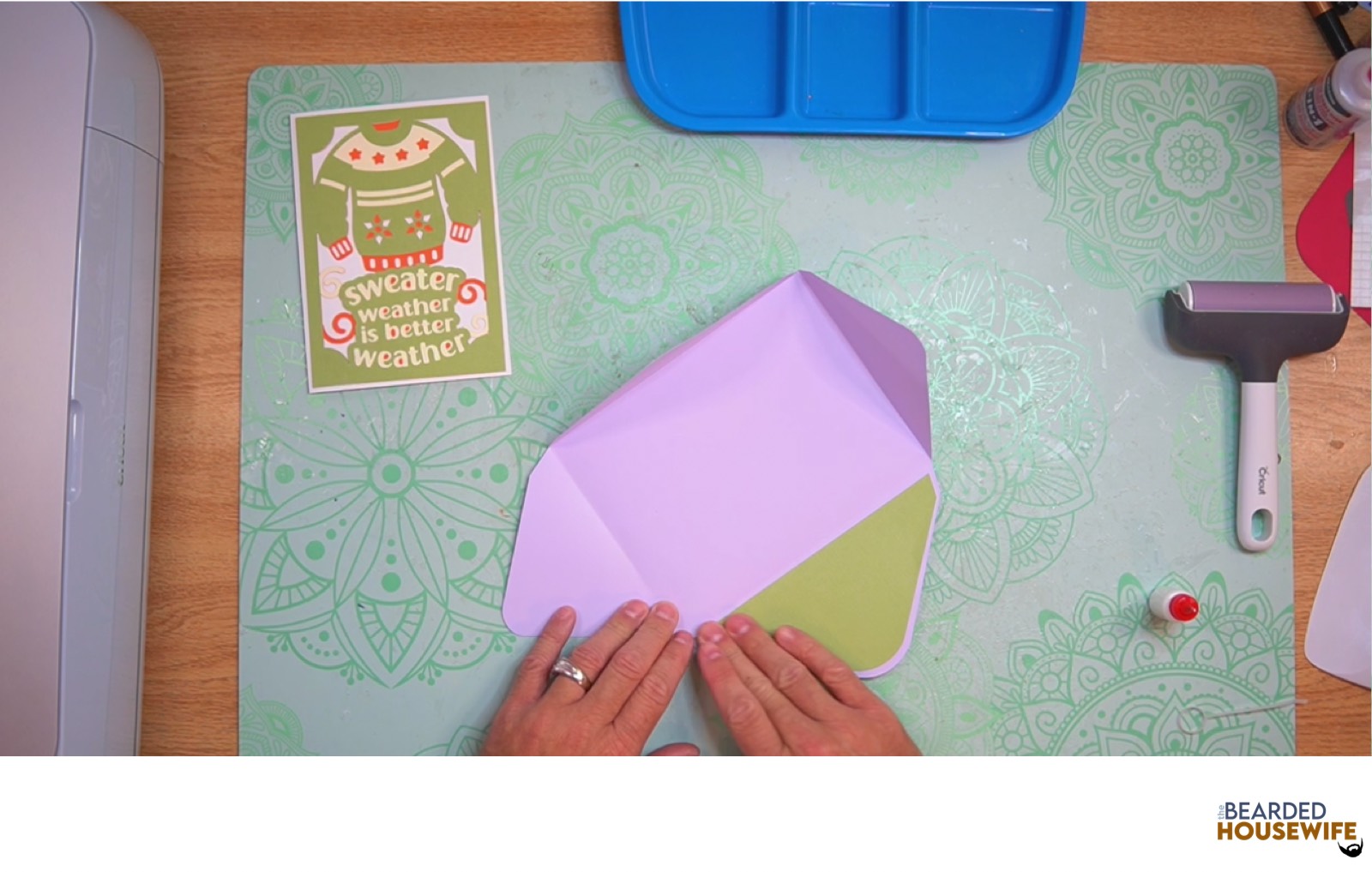 attach the inlay over the cutout on the envelope flap