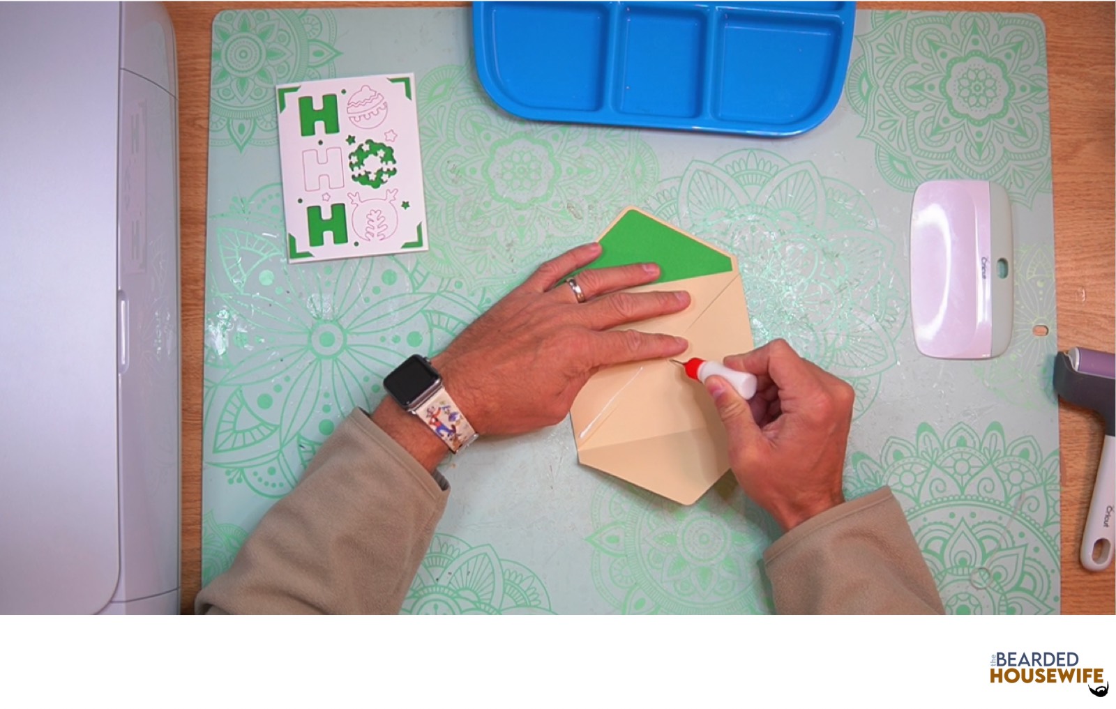 add glue along the bottom of the side flaps