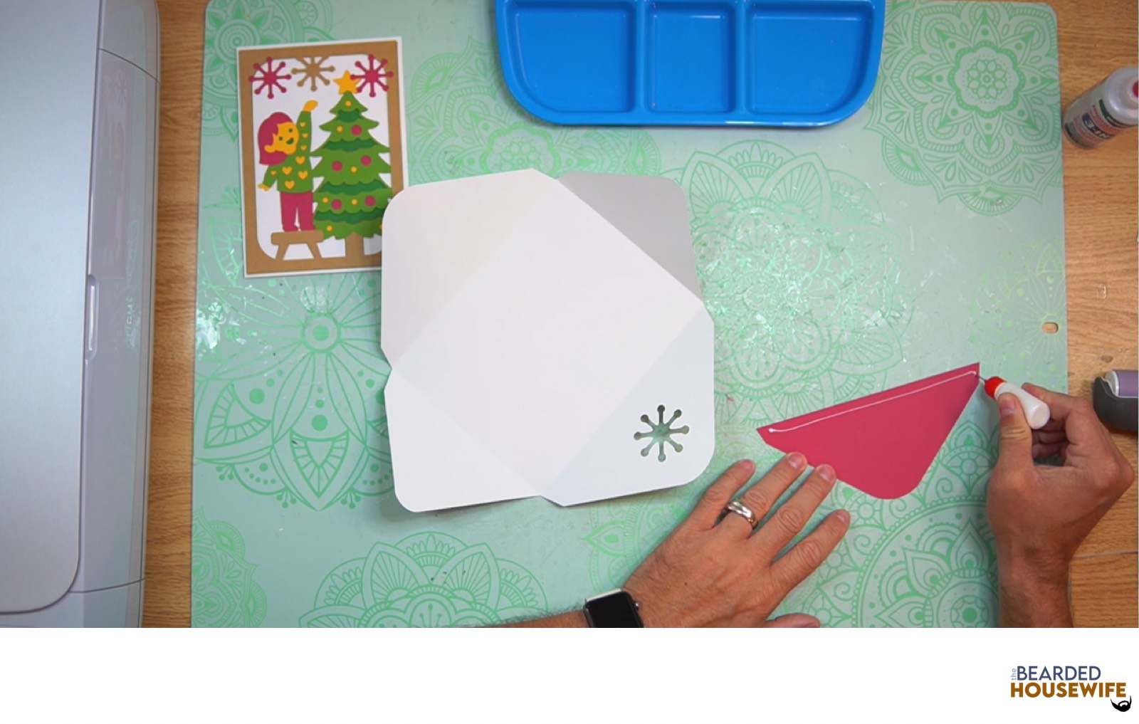 add glue along the outer edge of the inlay panel