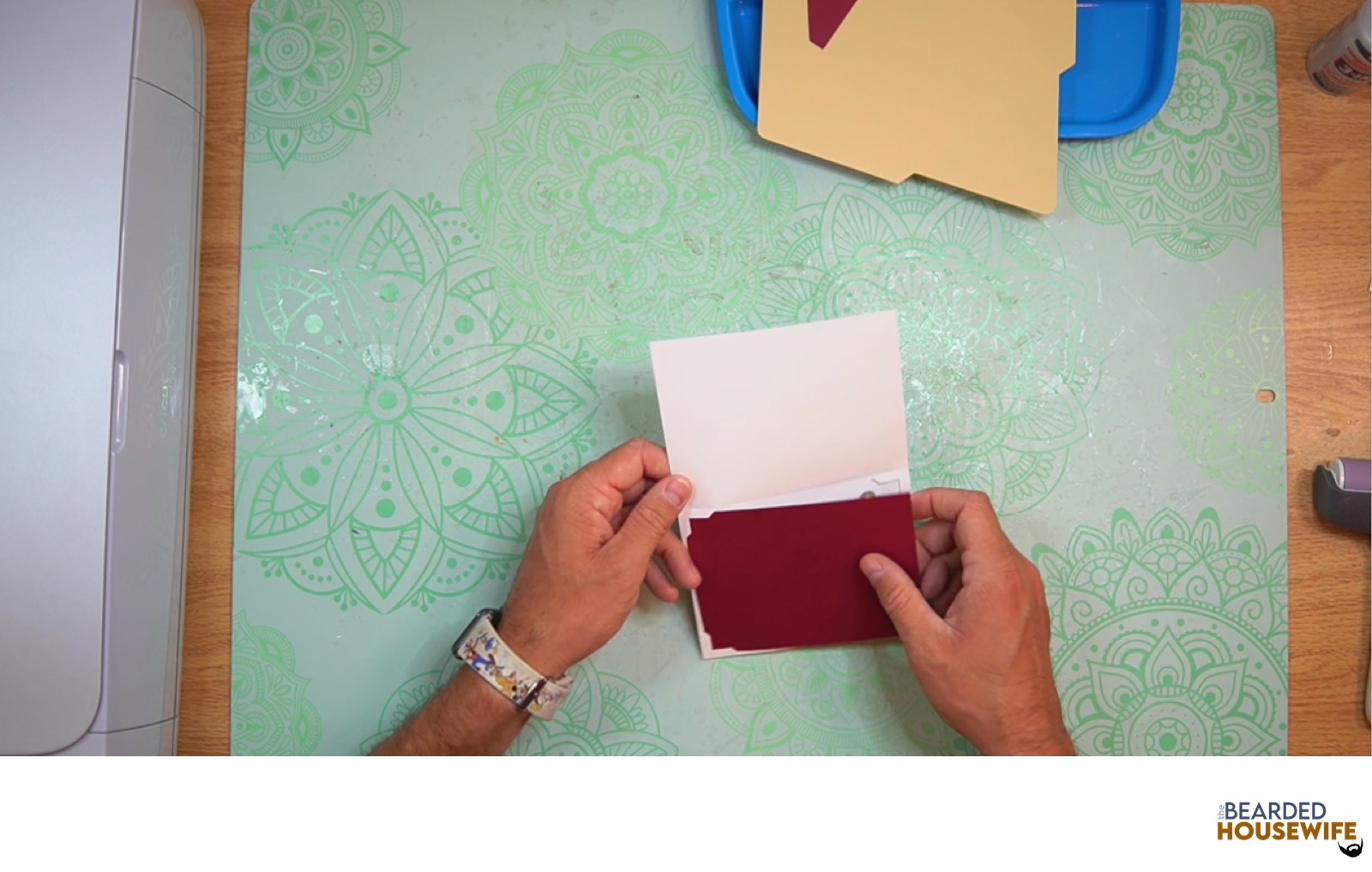 feed the insert into the slits on the card