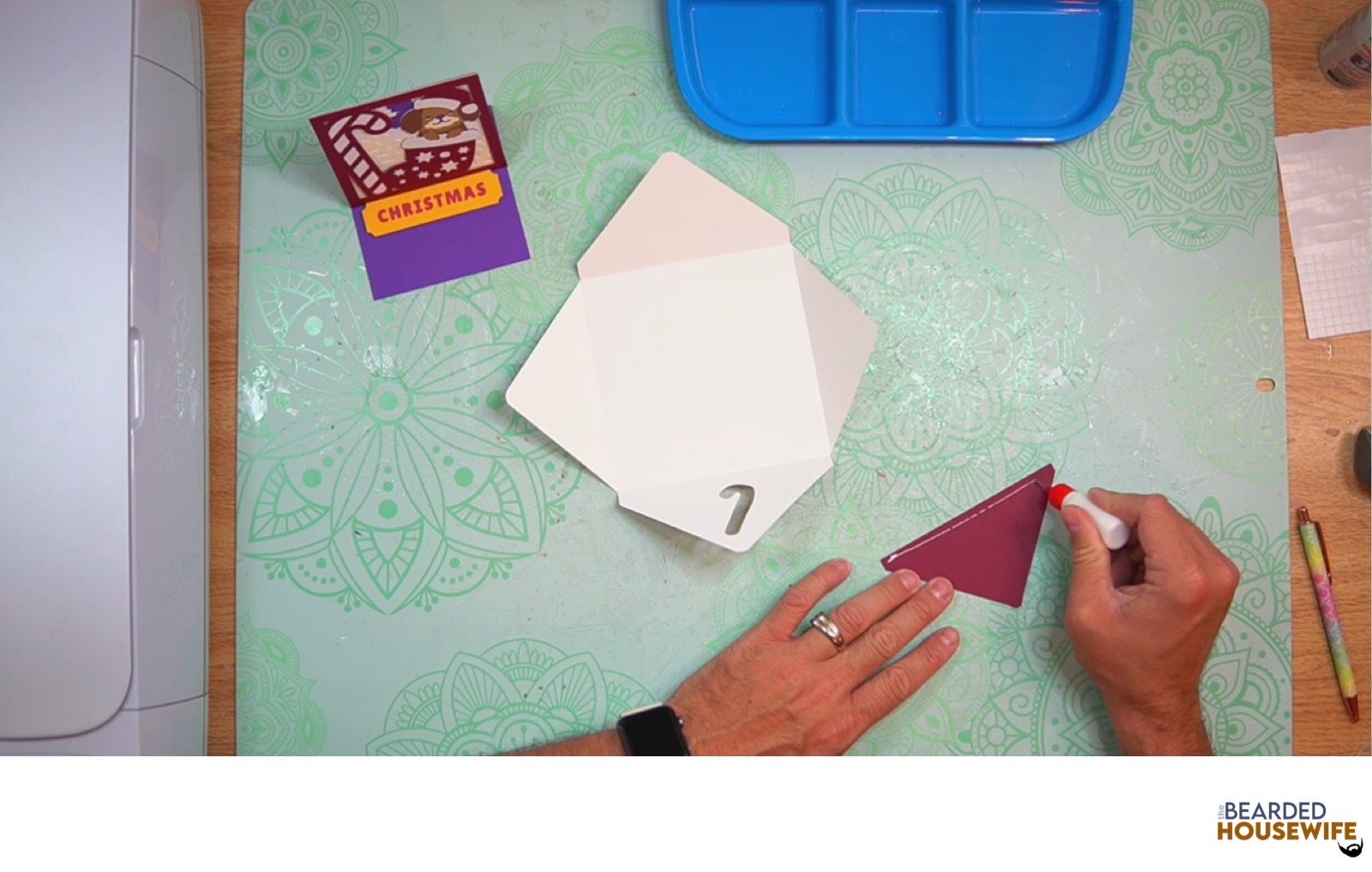 add glue along the outer edge of the inlay panel