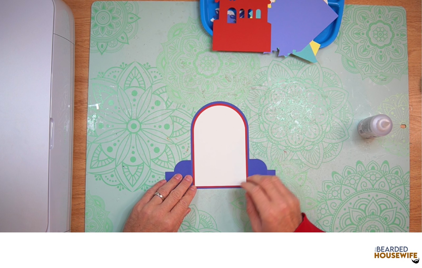 attach to the back of the card base