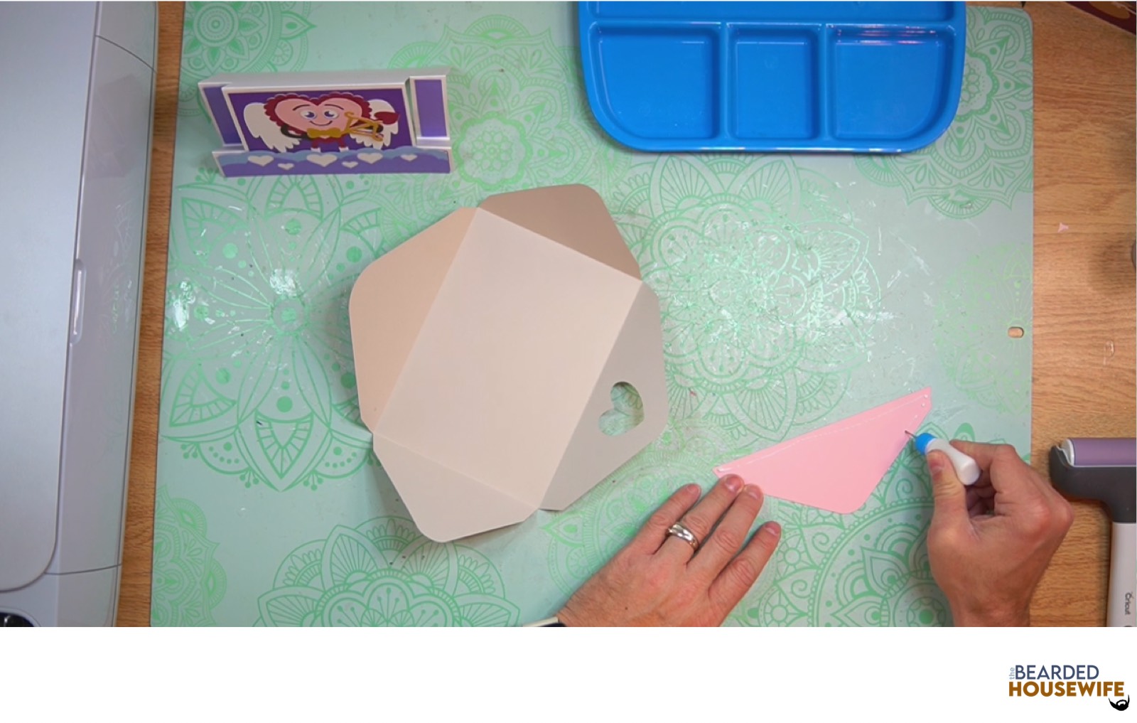 add glue along the outer edge of the inlay panel