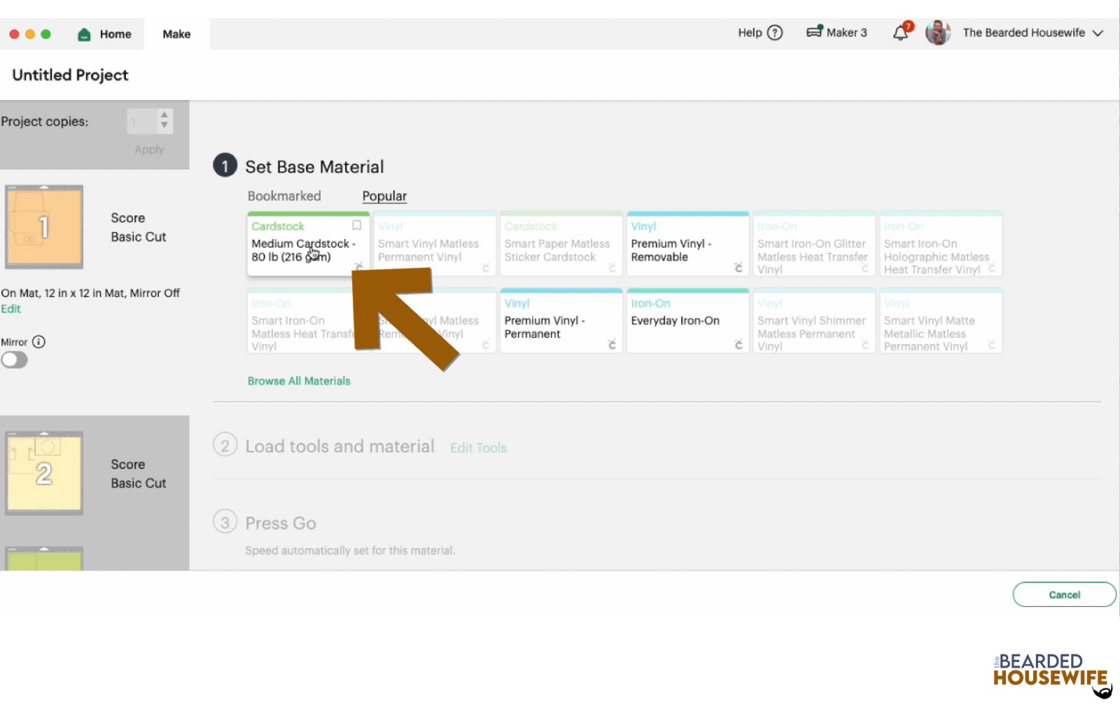 make your material selections