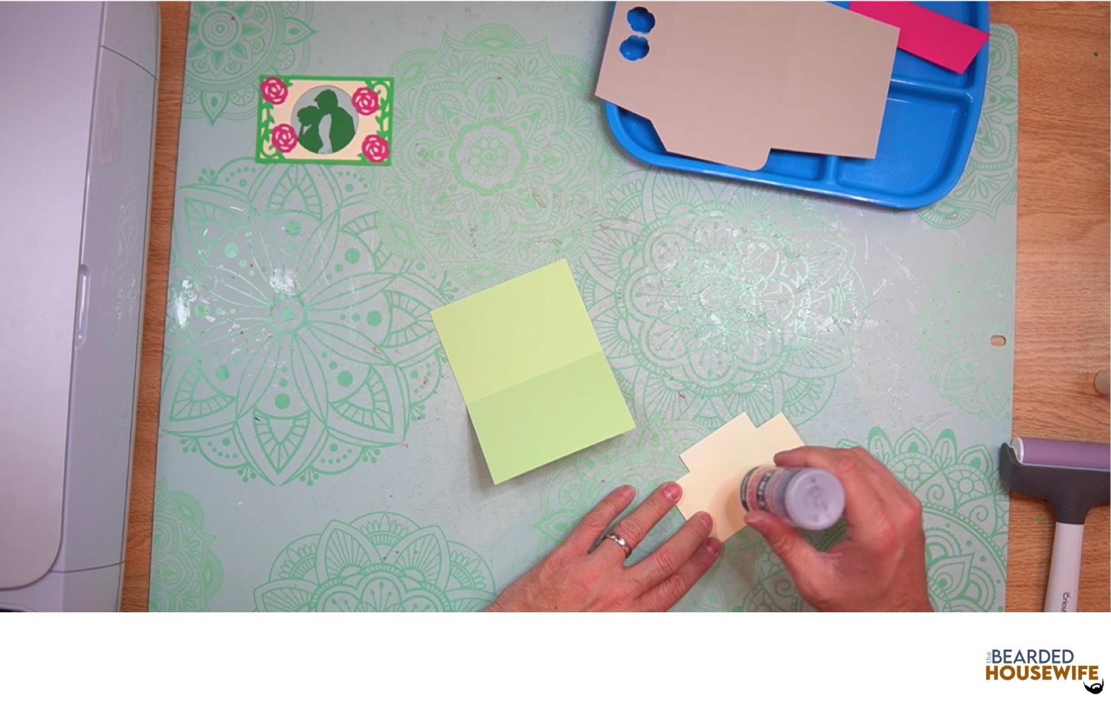 add glue to the bottom of the pop up piece