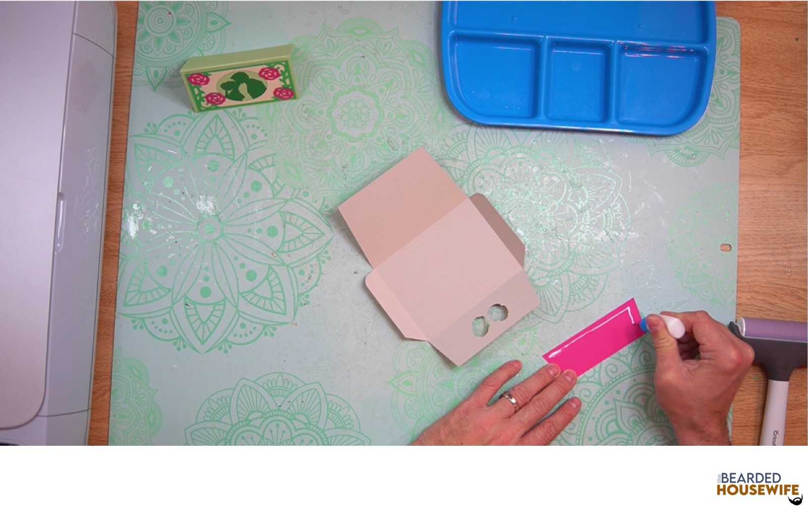 add glue along the outer edge of the inlay