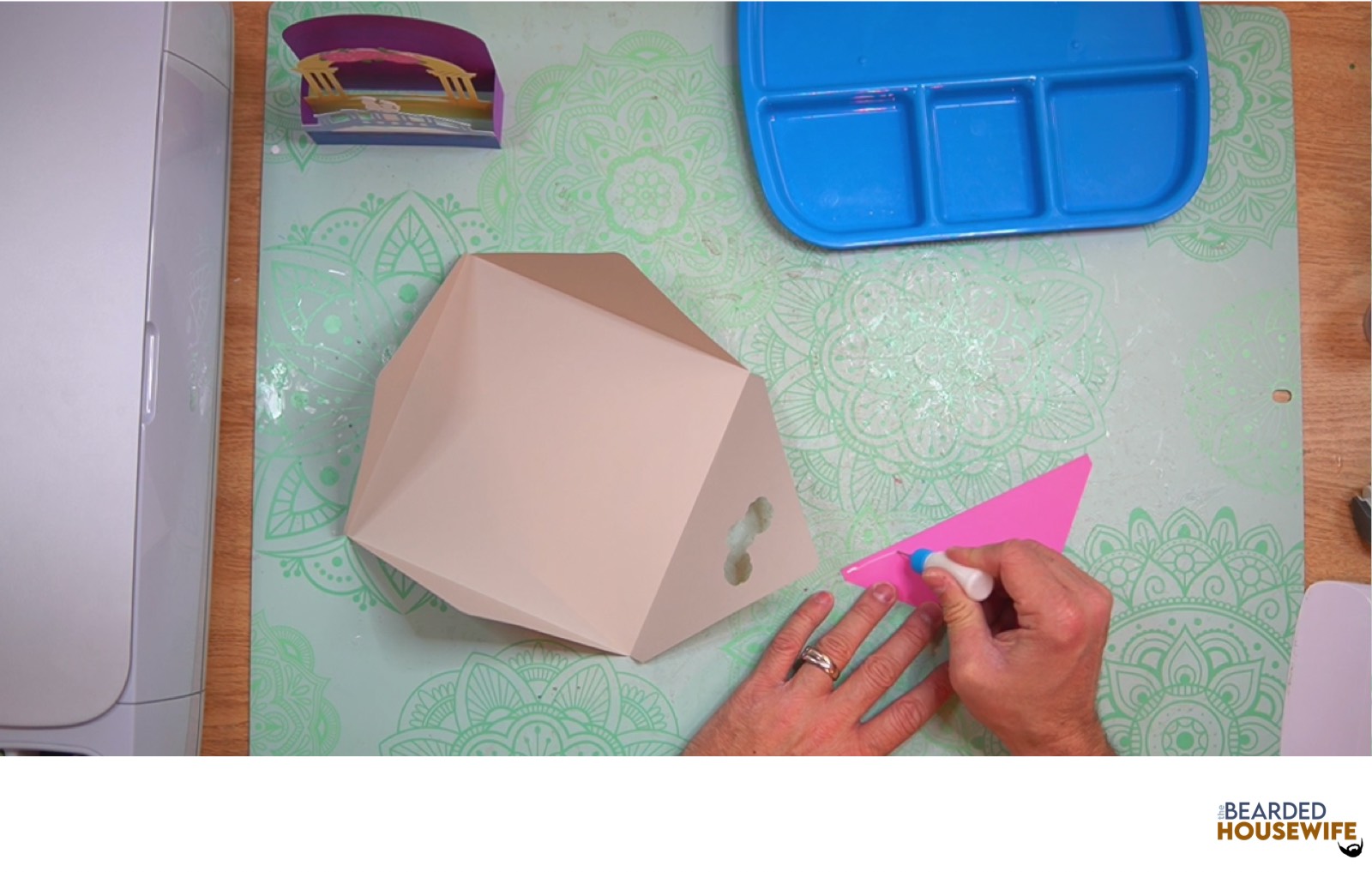 add glue along the outer edge of the inlay