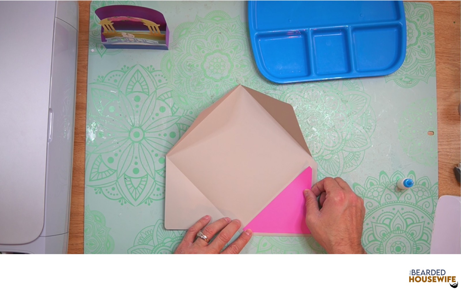 attach the inlay to the envelope flap