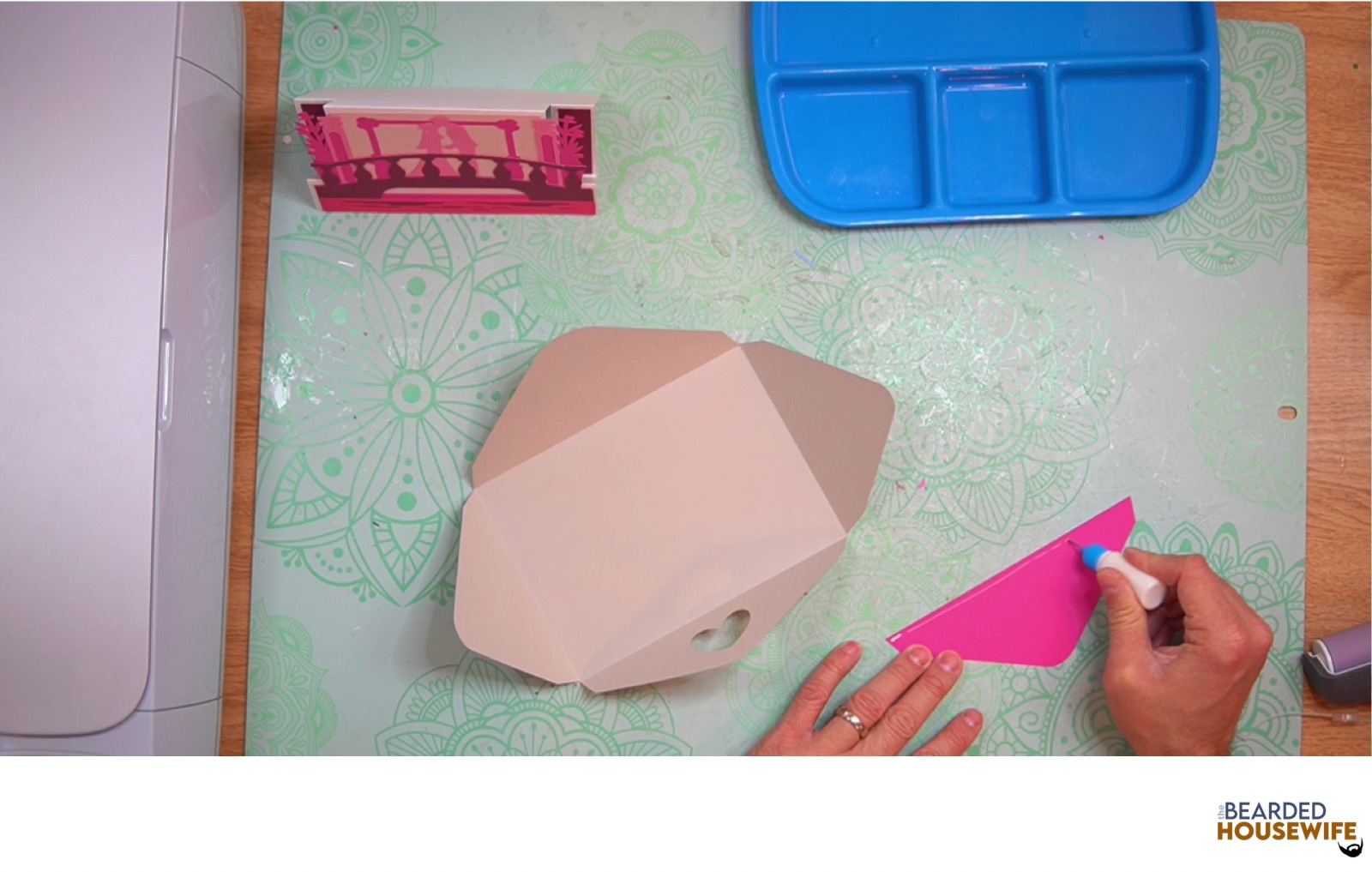 add glue along the outer edge of the inlay panel