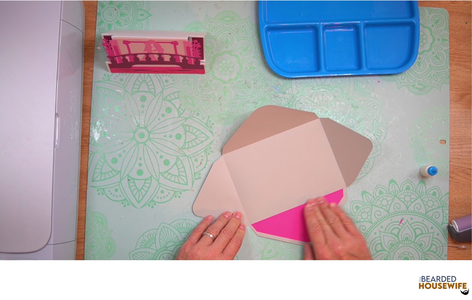 add the inlay over the cutout on the envelope flap