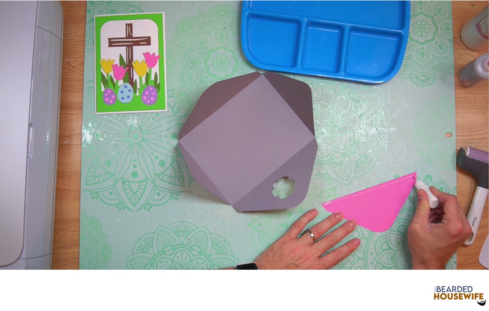 add glue along the outer edge of the inlay panel