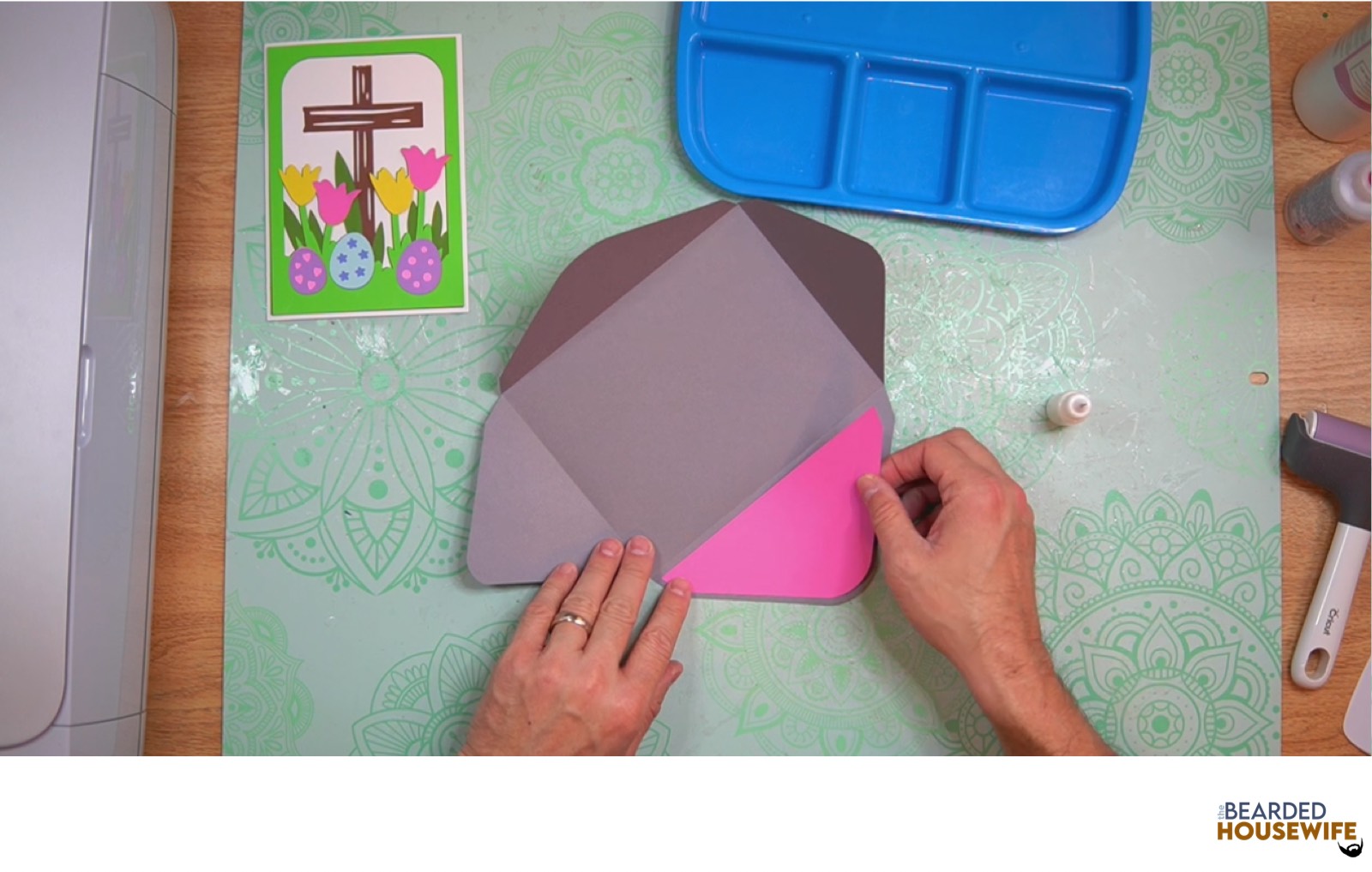 add the inlay over the cutout on the envelope flap