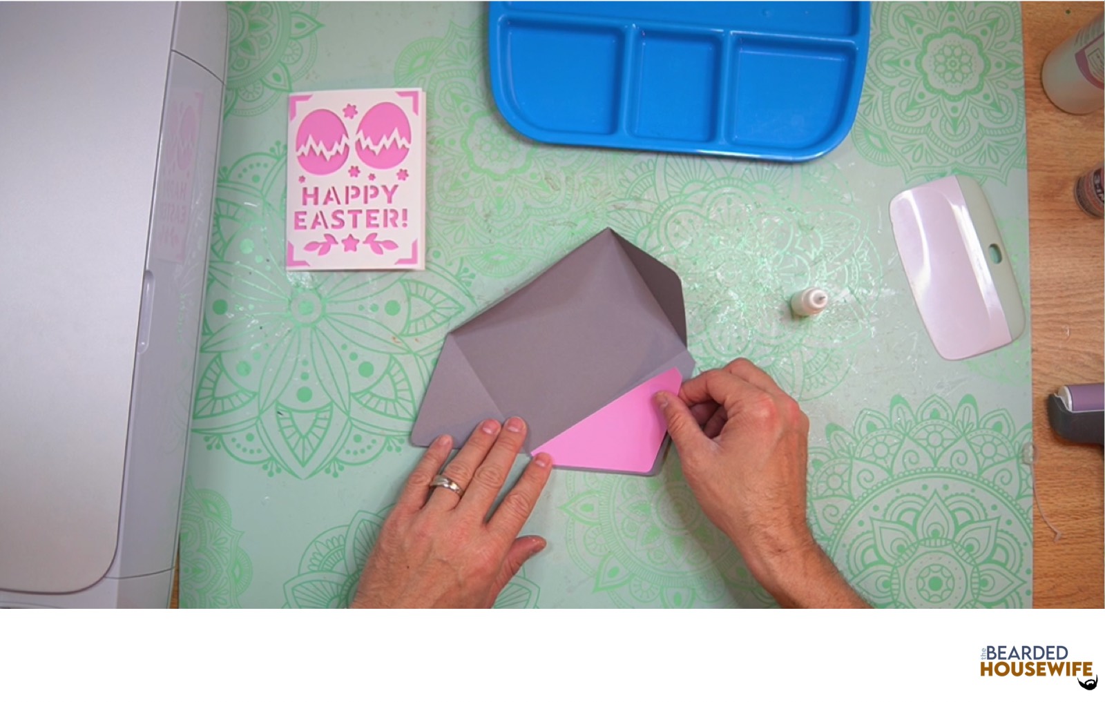 attach the inlay to the cutout on the envelope flap