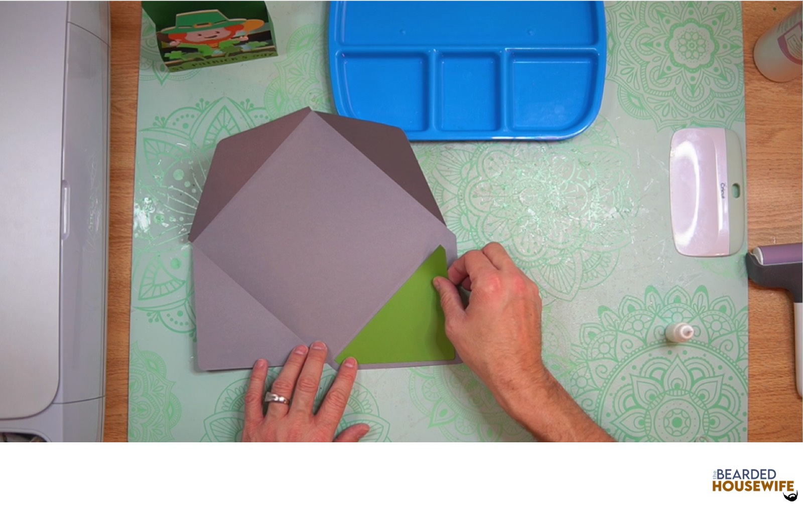 add the inlay over the cutout on the envelope