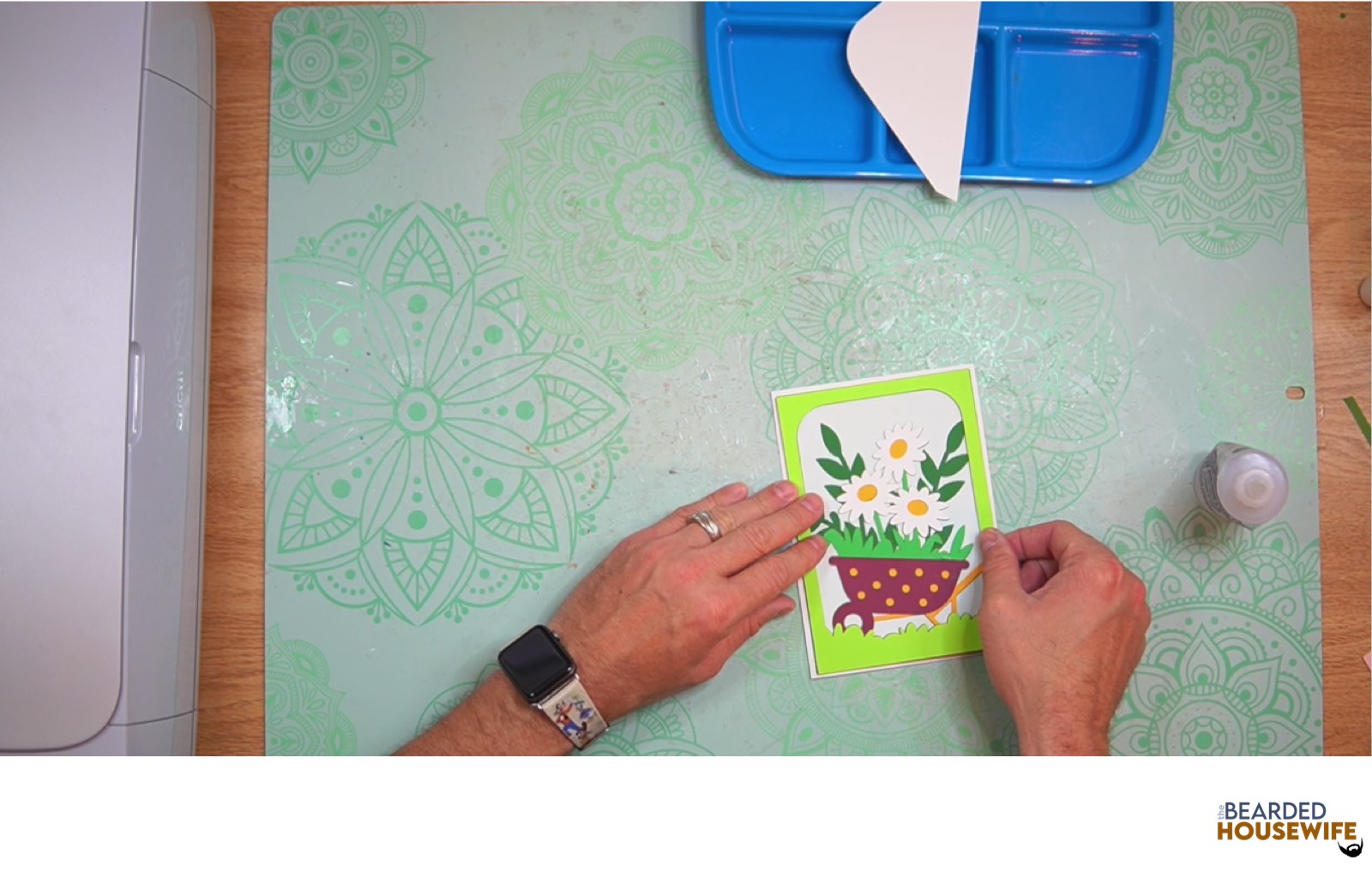 attach the front cover panel to the front of the card