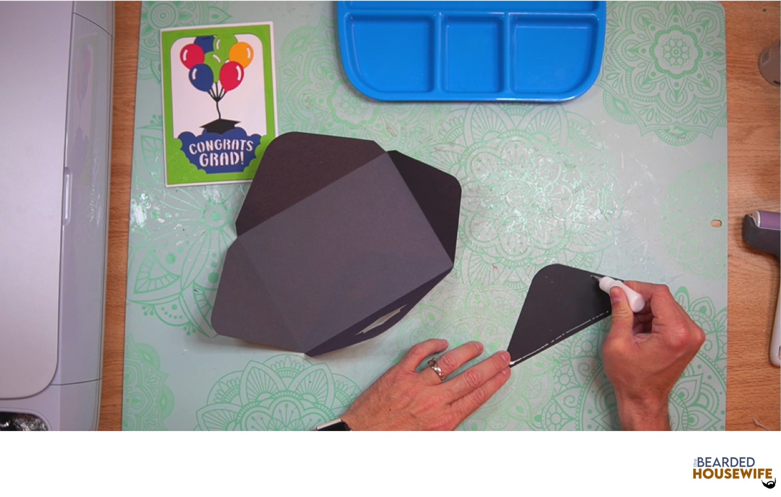 add glue along the outer edge of the inlay panel