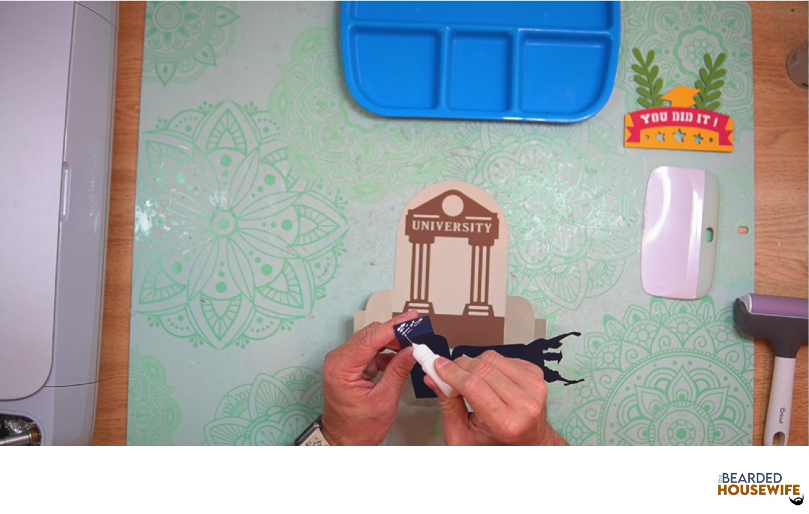 add glue to the left tab on the inside tab piece