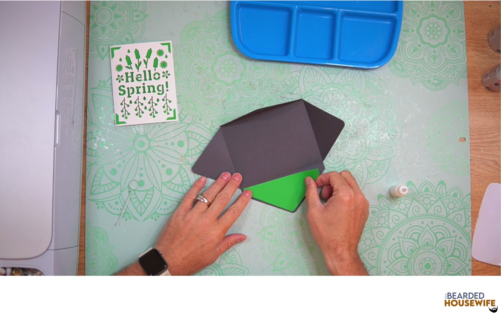 add the inlay over the cutout on the envelope