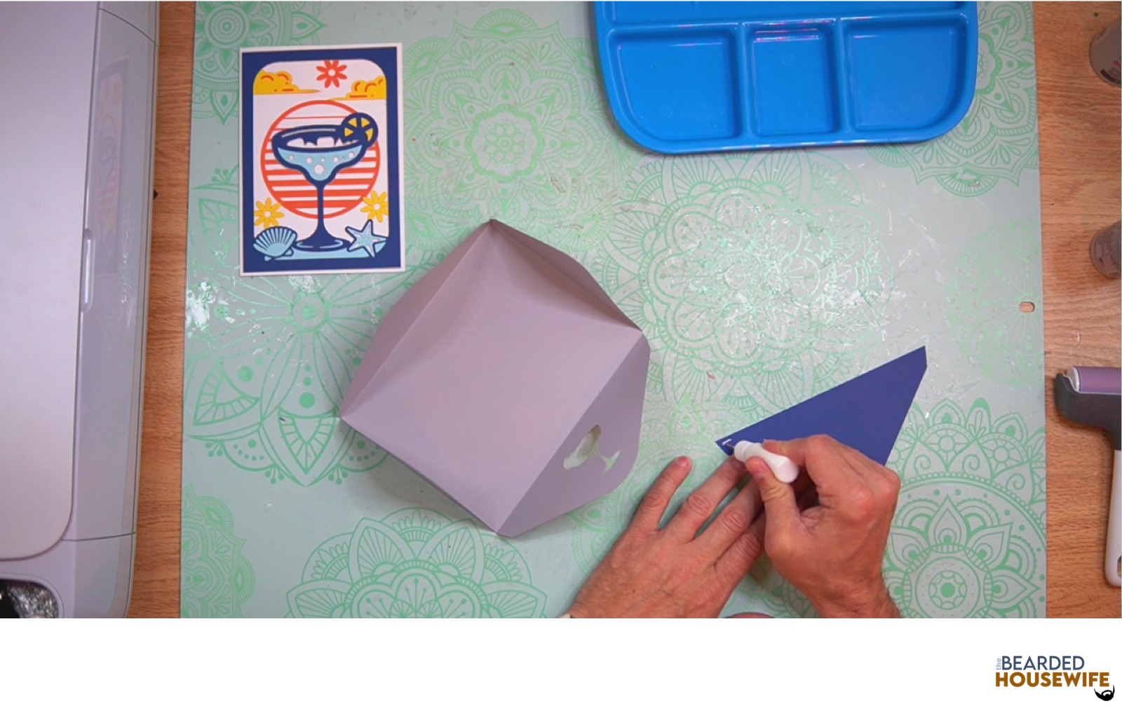 add glue along the outer edge of the inlay panel