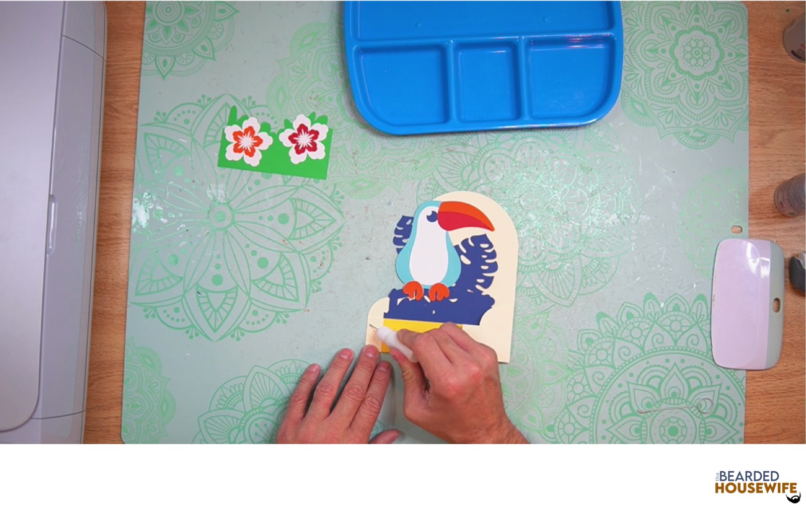 add glue to the front left tab