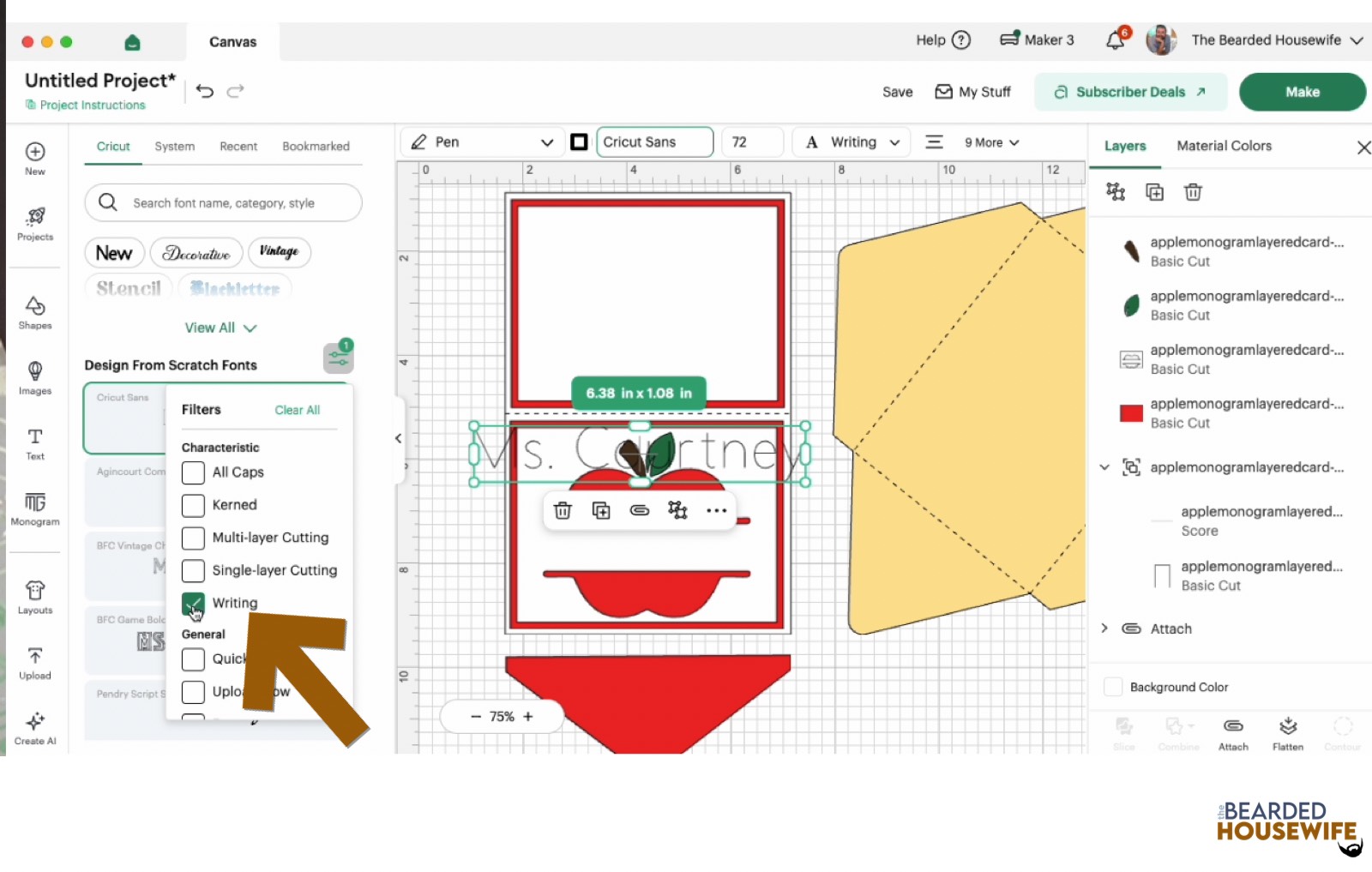 filter the text to writing and select your preferred font