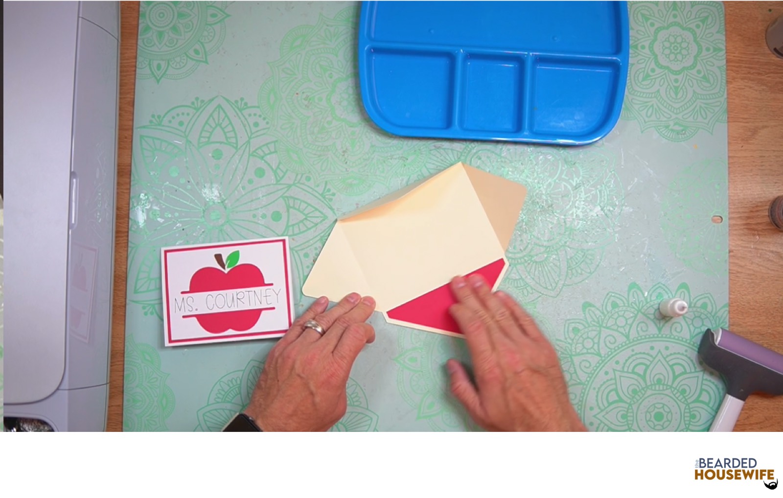 add the inlay over the cutout on the envelope flap