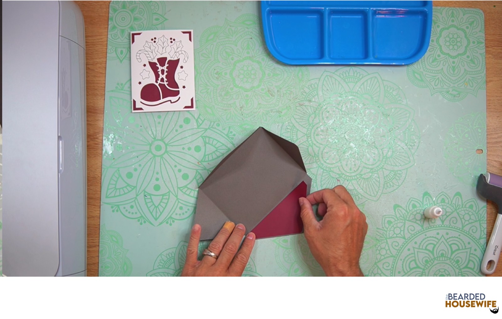 add the inlay to the cutout on the envelope
