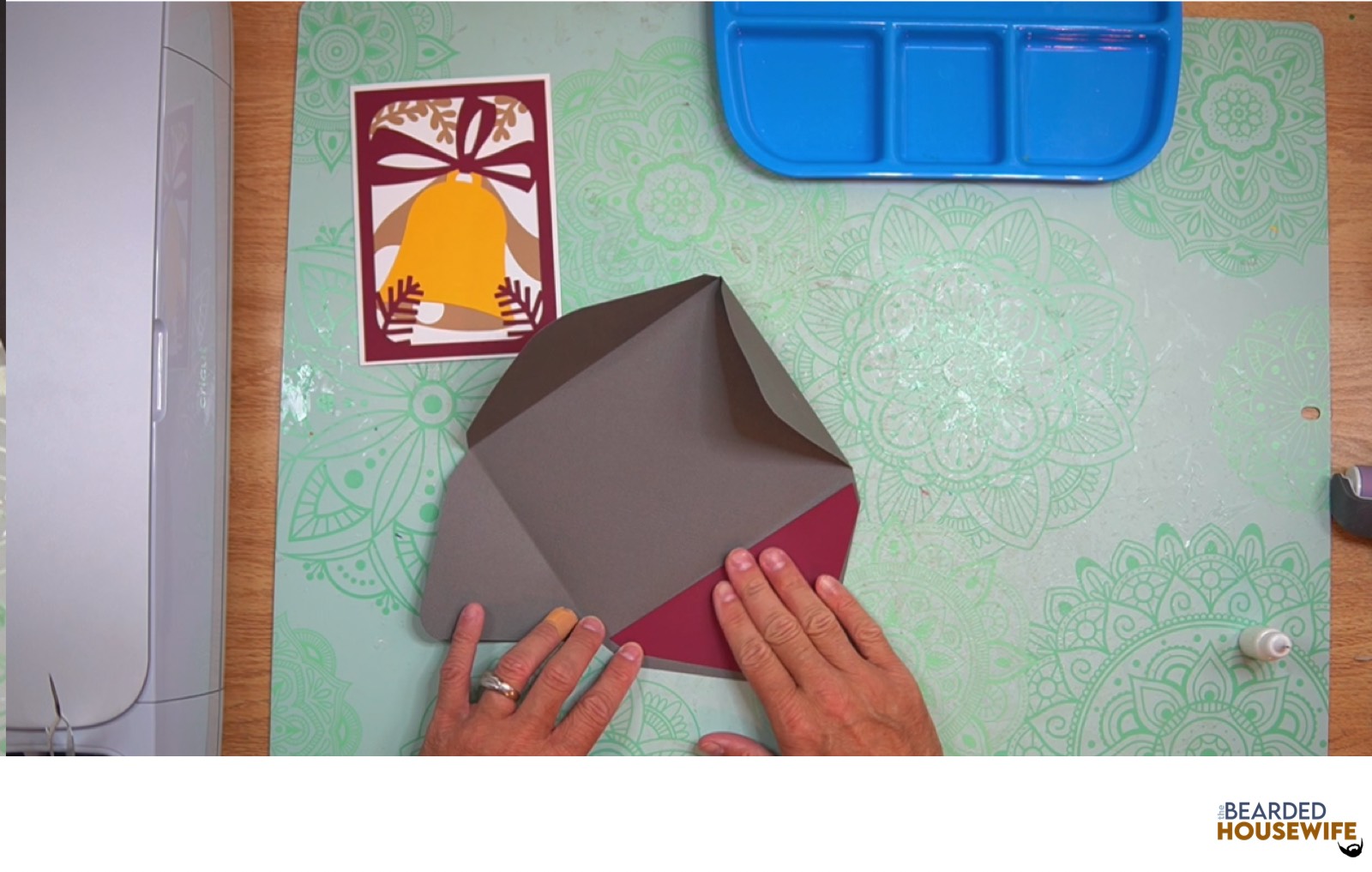 add the inlay over the cutout on the envelope flap