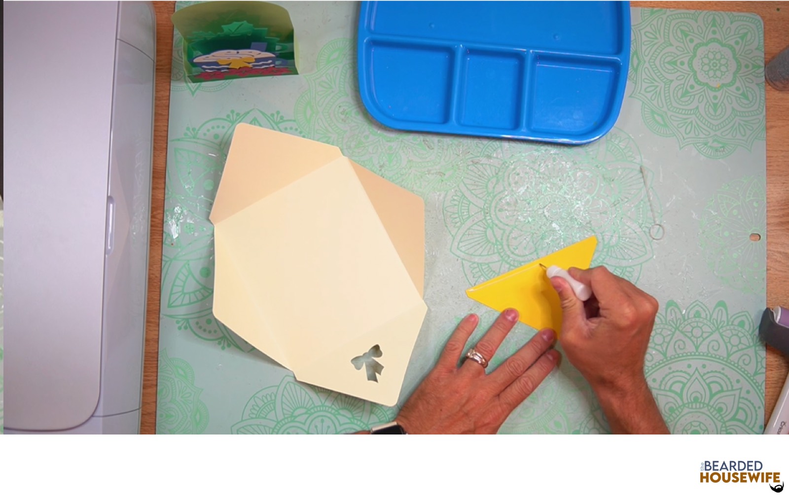add glue along the outer edge of the inlay