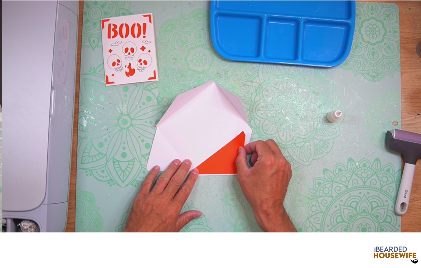 add the inlay over the cutout on the envelope flap